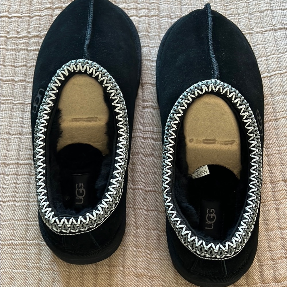New UGG Tasman Black Slippers with Silver Trim